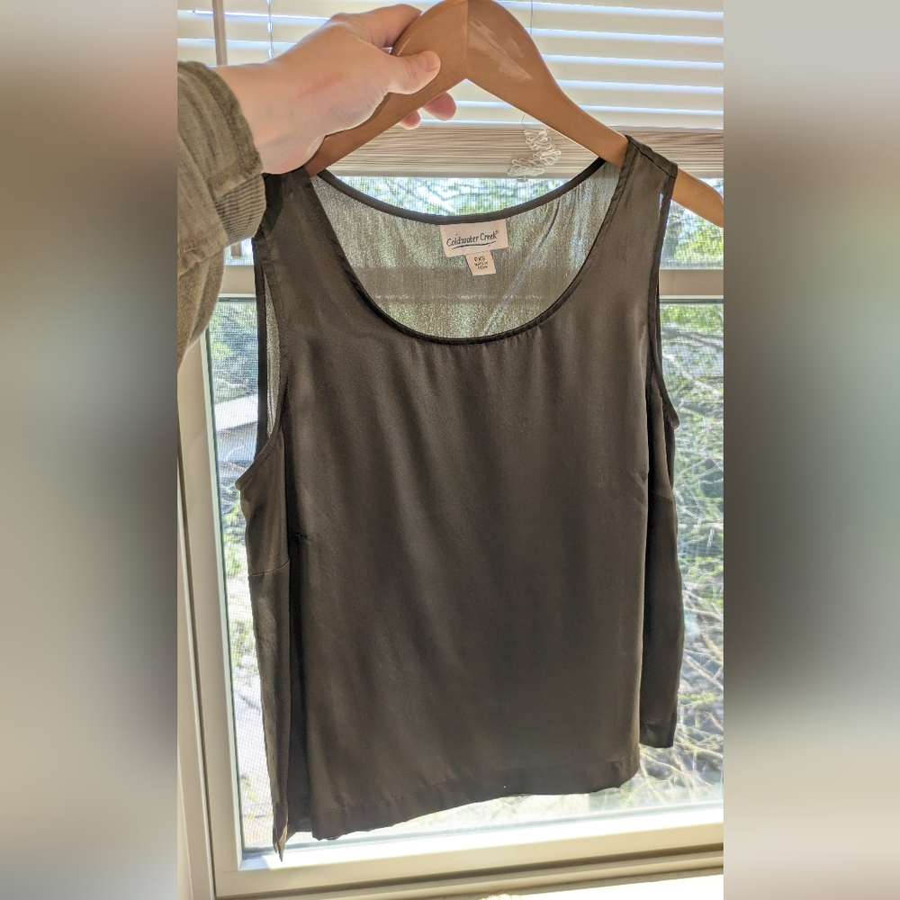 100% Silk Olive Sleeveless Tank Coldwater Creek Petite - Picture 8 of 12